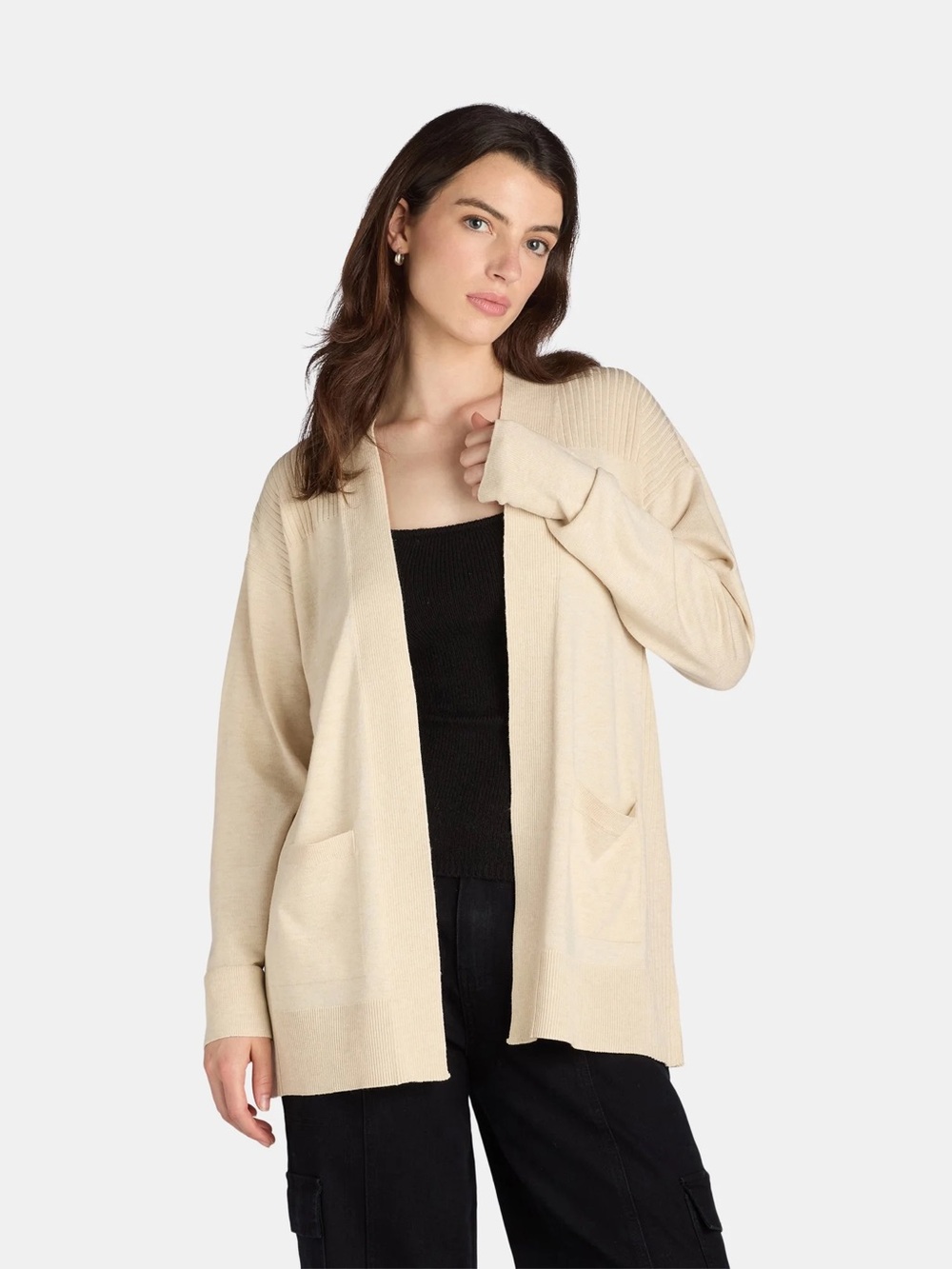 Open-Front Cream Women's Cardigan Sweater